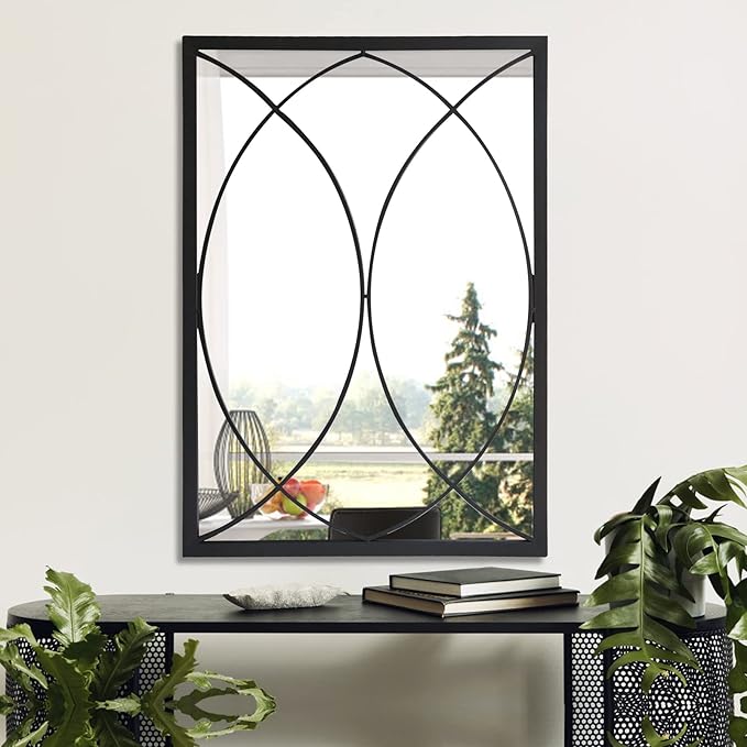 Black Rectangle Wall Mirror, Farmhouse Decorative Mirror for Entryway, Living Room, Dining Room,Bedroom, Hallway, Fireplace, Accent Wall Decor (Black2, 34'' x 24'')
