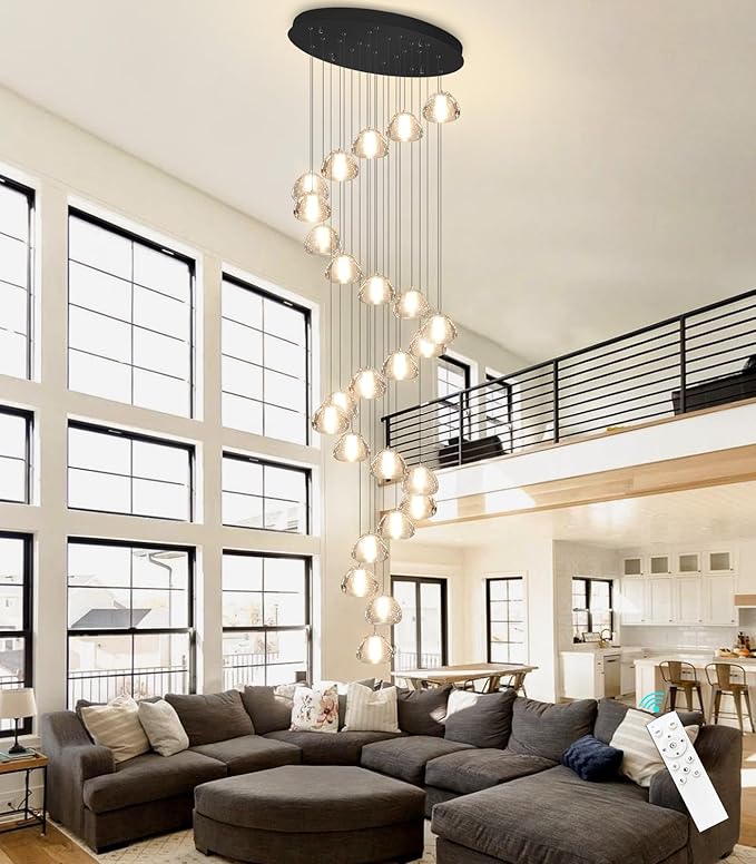 177'' Long Large Crystal Chandeliers 25-Lights LED Chandeliers for High Ceiling Handing Light Fixture for Hallway Foyer Staircase