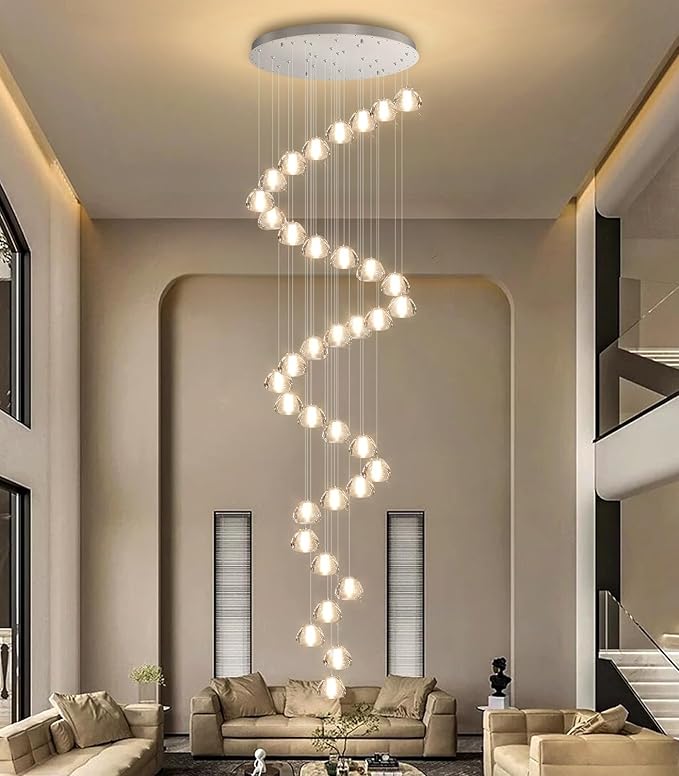 36 Light 216'' Long Large Crystal Chandeliers LED Chandeliers for High Ceiling Handing Light Fixture for Entrance Hallway Foyer Staircase Lobby Silver