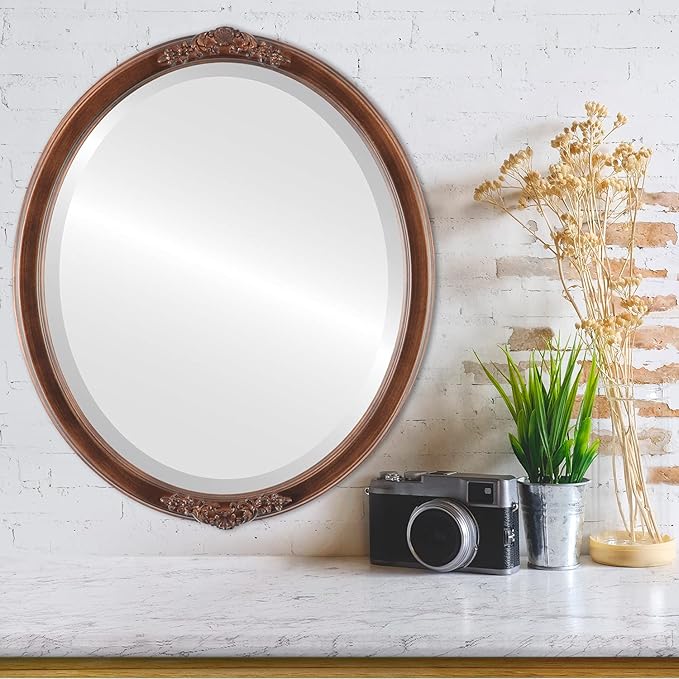 OVALCREST Oval Beveled Wall Mirror for Home Decor - Athena Style - Sunset Gold - 26" x 22" Outside Dimensions
