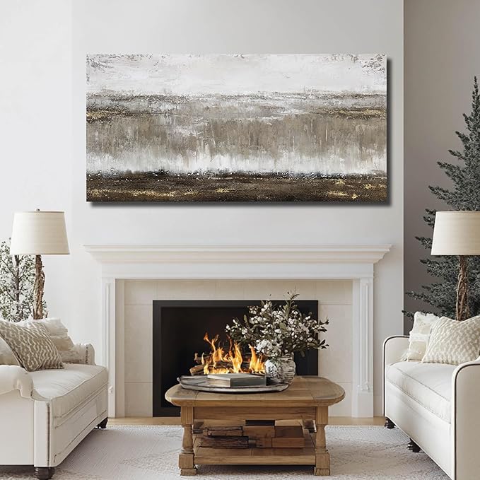 Black Painting Traditional Wall Decor Abstract Wall Art Large Pictures Grey Wall Decorations Vintage Walls for Living Room Dining Room 24"x48"