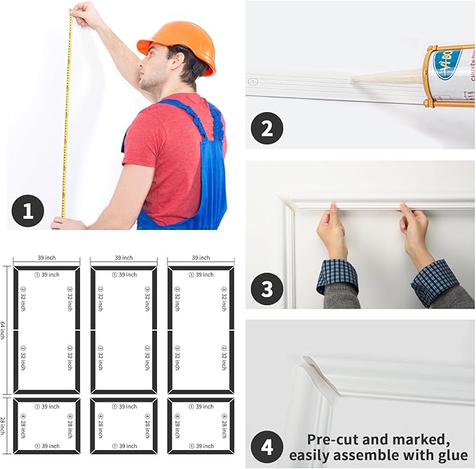 Art3dwallpanels Pre-Cut Wall Molding Set of 6 pcs, Ready-to-Assemble Wainscoting Panels for Interior Wall Décor Living Room Bedroom Accent Wall - Installed with Glue, 3 Top 3 Bottom