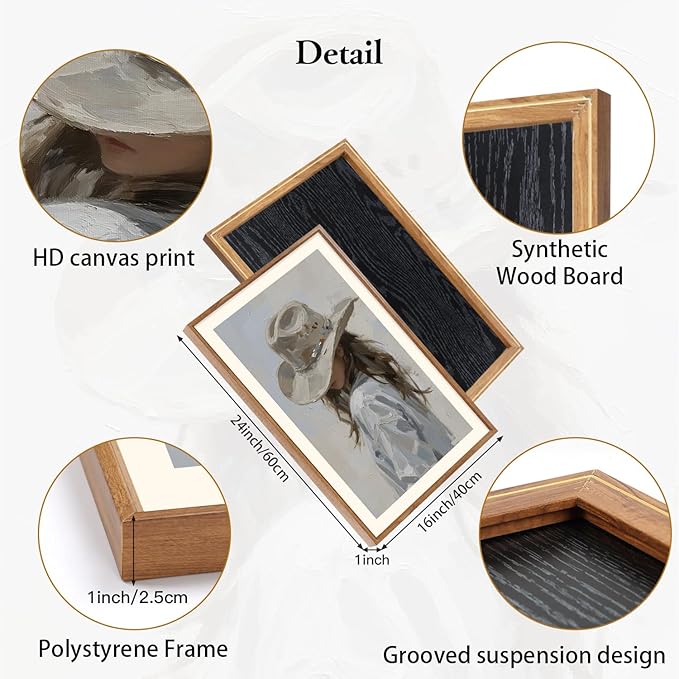 CHDITB Western Cowgirl Framed Canvas Wall Art Set, Farmhouse Wall Decor, Highland Horse Boots Artwork Painting,Vintage Country Hat Art Prints for Living Room Girls Dorm Bedroom Apartment-16 x24 x3