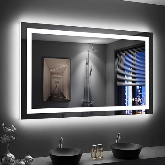 LOAAO 48"X30" LED Bathroom Mirror with Lights, Anti-Fog, Dimmable, Backlit + Front Lit, Lighted Bathroom Vanity Mirror for Wall, Memory Function, Tempered Glass, Shatter-Proof, ETL Listed
