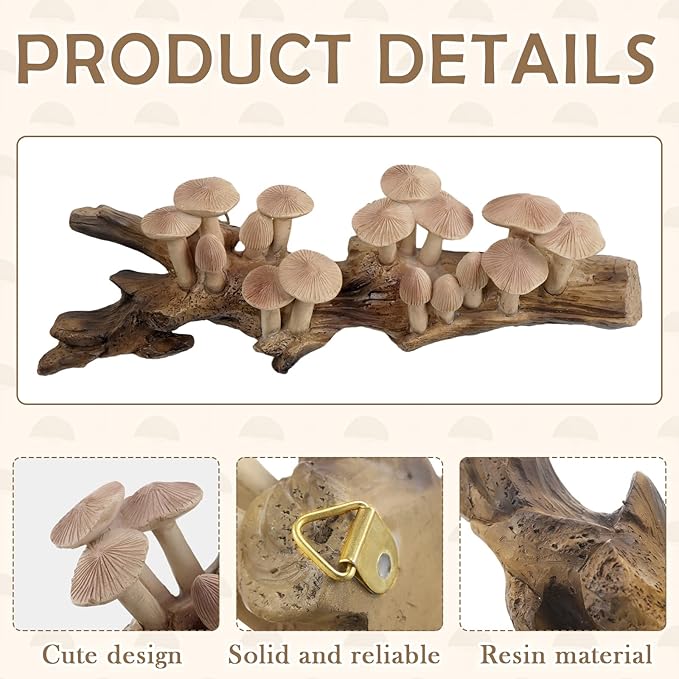 Barydat Resin Mushroom Decor Cottagecore Mushroom Wall Decor Vintage Wall Hanging Sculpture Vintage Farmhouse Hanging for Home Bedroom Living Room Birthday Gift