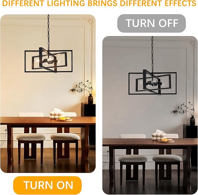 19.7'' Modern Chandelier 4-Light, Black Farmhouse Light Fixture Cross Chandeliers for Dining Room Living Kitchen Island Bedroom Living,Rectangular Metal Industrial Hanging Ceiling Lighting