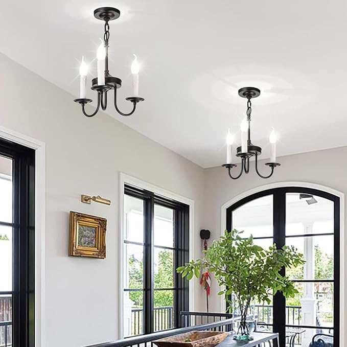 3 Lights Farmhouse Candle Style Chandelier, Rustic Ceiling Pendant Light Fixture for Entryway and Dining Room Kitchen Island