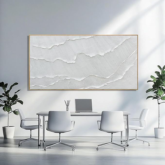 Abstract Artwork Gray-White Framed maximalist Flat printing Wall Art Wave poster Neutral Print Poster For Bedroom Living Room Office Decor 24x48 Inch
