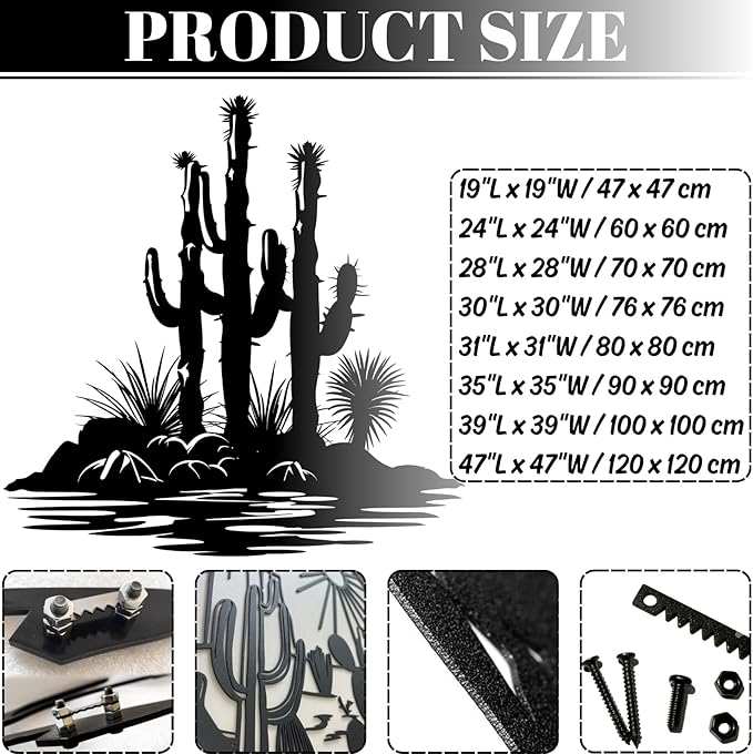 Metal Cactus Wall Decor,Southwestern Wall Art Metal,Metal Desert Wall Art,Metal Cactus Outdoor Decor,Natural Themed Home Decor,Metal Cactus Yard Art (Style 4, 28 L" x 28 W" / 70 x 70 cm)