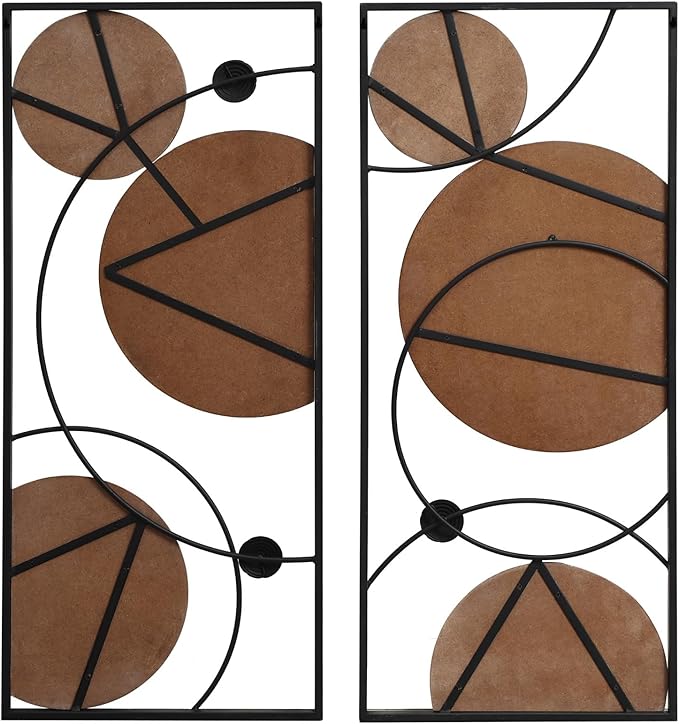 LuxenHome Metal Wall Art, Set of 2 Modern Multi-Color Abstract Metal Wall Decor Panels with Frame, 36" Hanging Sculpture Decor for Living Room, Art Artwork Gold Accent for Bedroom Dining Room Office