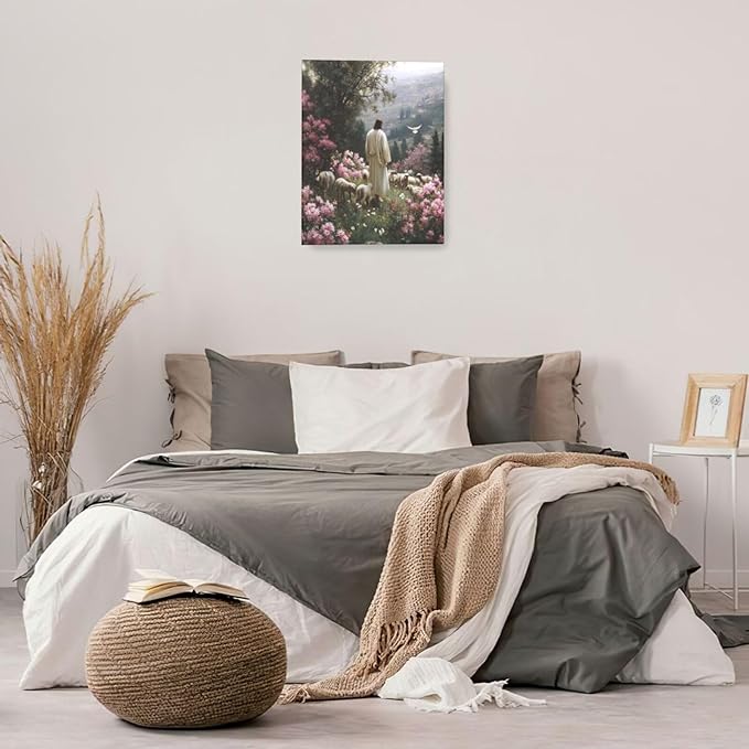 Jesus Wall Art Christian Jesus Lamb Wall Decor Religious God Canvas Painting Pictures Print Christ Decorations for Living Room Bedroom Church Framed Gifts 16”X20”