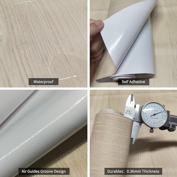 Light Wood Contact Paper Peel and Stick Cherry Wood Wallpaper 23.6"x78.74" Natural Beige Wood Grain Contact Paper for Countertops Kitchen Cabinets Waterproof Self Adhesive Furniture Wood Vinyl Wrap