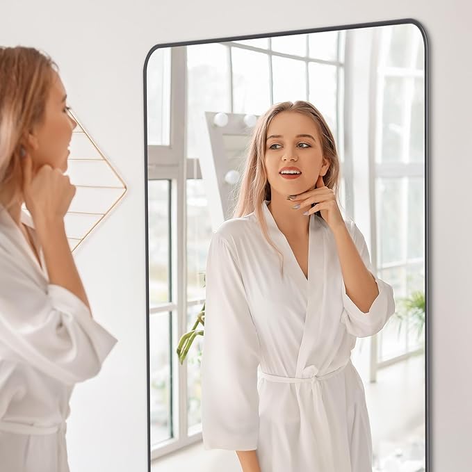 36" x 48"Bathroom Mirror, Matte Black Wall Mirror with Metal Frame, Decorative Rectangular Vanity Mirror for Bedroom Bathroom Living Room Entryway (Horizontal/Vertical)