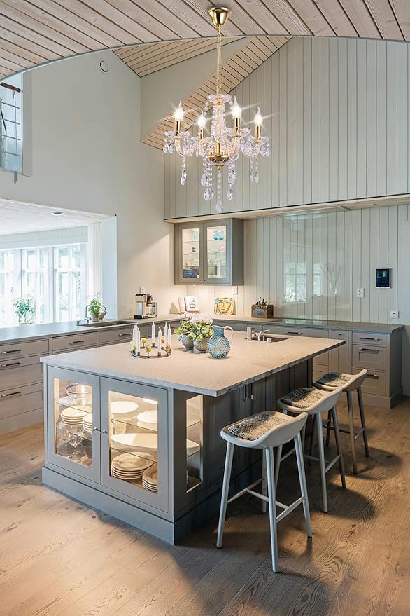 MALOSA Small Gold Crystal Chandeliers,Modern 4 Lights Mini Chandelier,Antique Candle Glass Chandelier for Bedroom,Living Room,Entryway