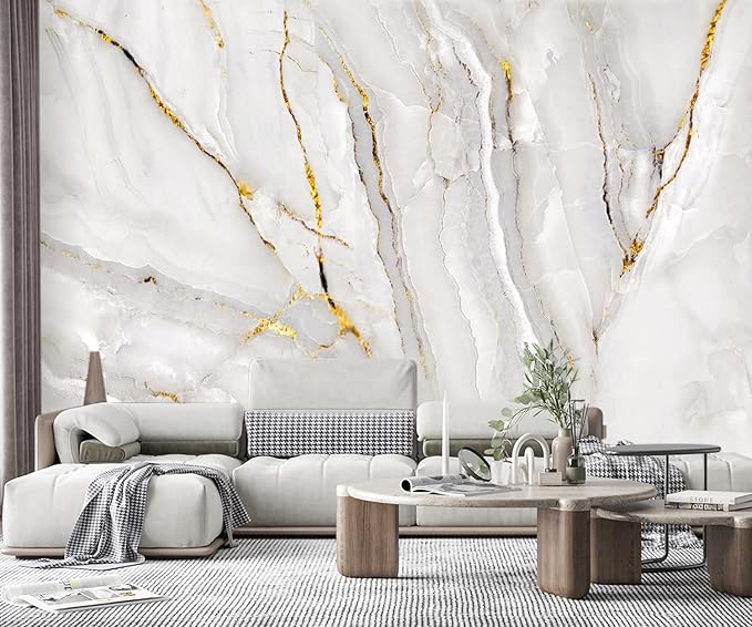 -Gold Marble Fabric Wallpaper Abstract Texture Mural Living Room 100" x 65" (Not Peel and Stick)