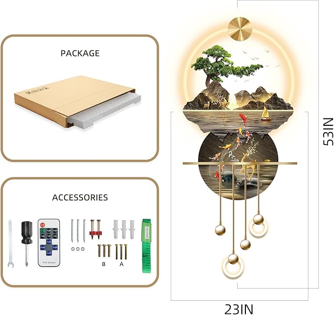 LED Light Art Wall Decor, Modern Home Decor Wall Sculpture with Lights, Walls Art Decorations Lamp, Walls Arts Decors Sculptures Large, Plug-in Power Supply, Gold C, 23x53IN