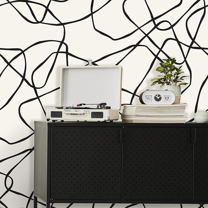 Abstract Minimalistic Peel and Stick Wallpaper | Removable Self Adhesive Geometric Mural | Natural Boho Lines (1 roll 24" W x 72" H)