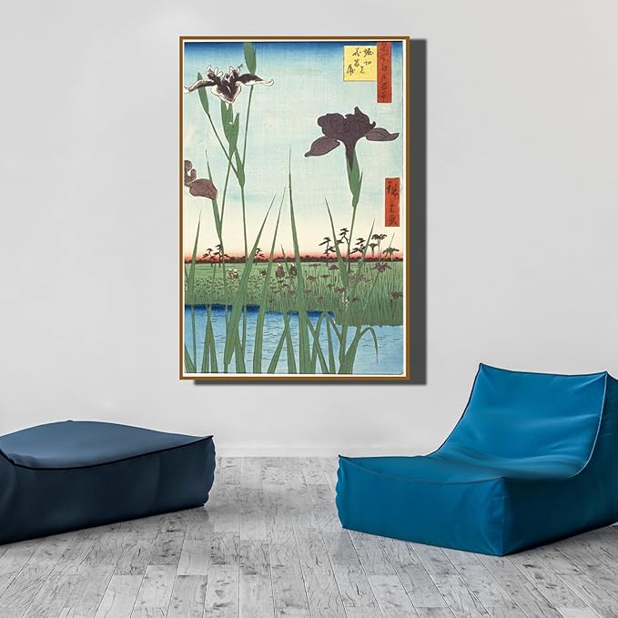 OKRA Japanese Ukiyo-E Utagawa Hiroshige Canvas Wall Art - Iris Garden Poster - Japanese Art Famous Paintings-Girls Room Decoratie-Home Decorate for Hotel Living Room Gallery - Unframed