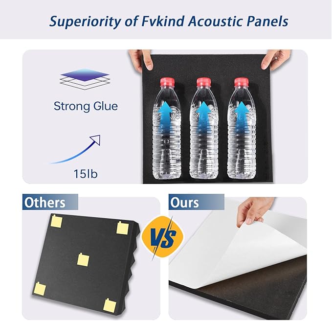 56 Pack Soundproof Wall Panels, 2" X 12" X 12" Self-Adhesive Pyramid Acoustic Foam, High Density Acoustic Panels for Home Studio, Quick-Recovery Sound Proof Panels for Walls, Black