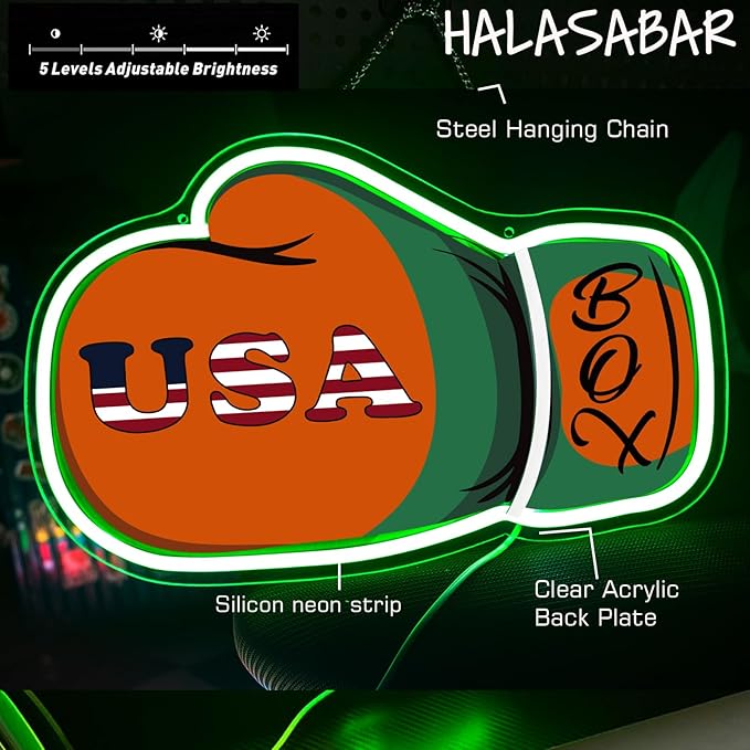 Boxing Gloves Neon Sign 5V Boxing Set Neon Light Styling Strange Vibrant Feeling With Cute Patterns Suitable for Bedroom Living Room Restaurant Bar Club Party Decoration Gift Business Shop