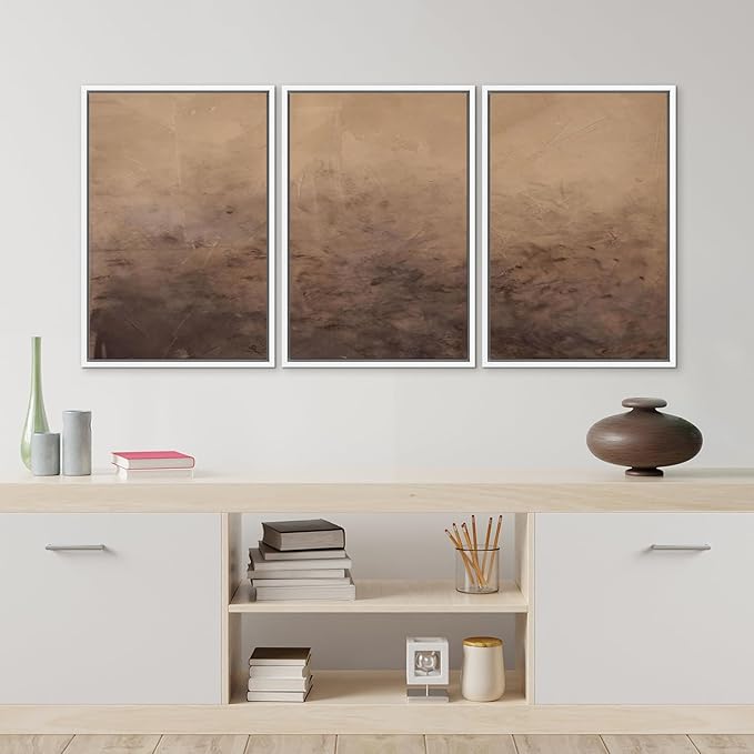 MUDECOR Framed Canvas Print Wall Art Minimalist Earthy Neutral Brown Abstract Illustrations Realism Decorative for Living Room, Bedroom, Office - 16"x24"x3 White