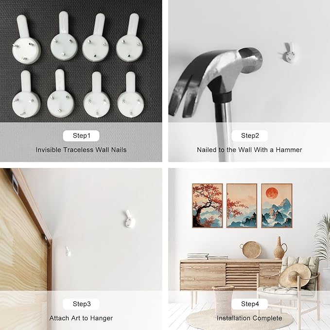 LHIUEM Large Boho Mountain Sunset Framed Canvas Wall Art Set of 3(16”X24”)Pine Tree Red Flowers Wall Decor,Chinese Style Maple Leaves Painting,Nature Landscape Forest Foggy Artworks for Bedroom Office