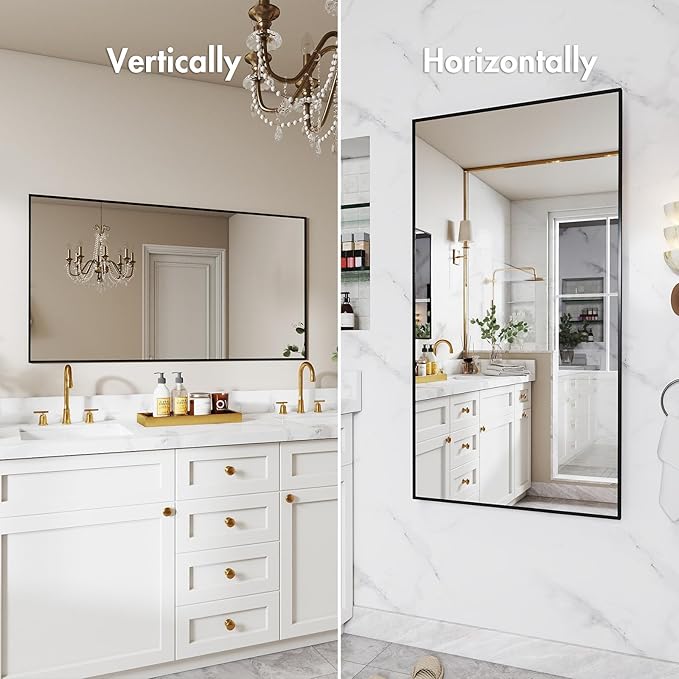Matte Black Framed Bathroom Mirror, 55x30 Inch Rectangular Vanity Mirror, Large Rectangle Wall Mirror, Anti-Rust, Tempered Glass, Shatter-Proof, Easy to Install Vertically or Horizontally
