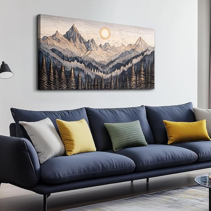 MHARTK66 Wall Art For Living Room Abstract Mountain Landscape Wall Painting Bedroom Wall Decor Office Modern Pictures Wall Decor Sunrise Forest Large Canvas Prints Hanging Modern Home Decorations
