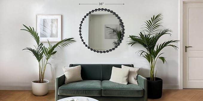 Madison Park Round Mirror, Metal Frame Circle Mirror 36 inch, Wall Art Decor Mounted Hanging for Entryway, Bathroom, hallway, Living Room, Vanity, Marlowe, Black