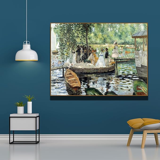 OKRA La Grenouillere By Pierre Auguste Renoir Canvas Wall Art - Classic Riverside Landscape Oil Painting - Famous Impressionist Paintings - Home Decor for Bedroom Living Room Kitchen - Unframed