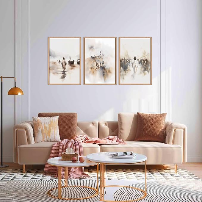 Ausril Jesus Framed Canvas Wall Art Set,Christian Bible Wall Decor, Minimalist Boho Christian Wall Painting, Retro Christmas Generic The Cross Art Prints for Living Room Bedroom, Church -24"x36"x3