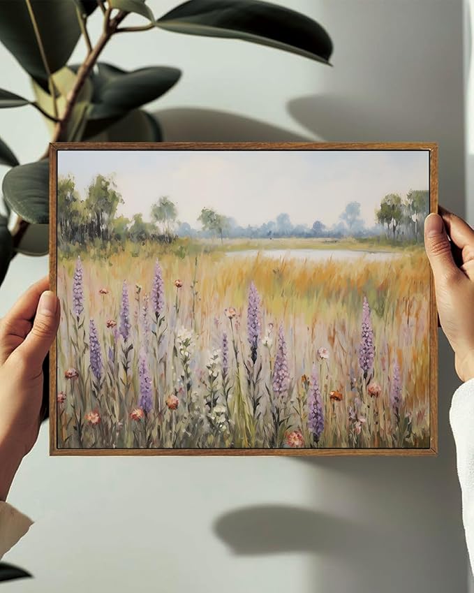 KISSFOX Vintage Landscape Canvas Wall Art Nature Wildflower Field Scenery Prints Country Painting Picture Decor Artwork Rustic Farmhouse Gallery Office Living Room Bedroom Bathroom