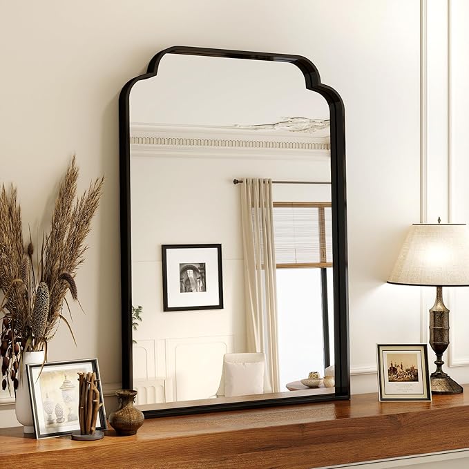 20X30 Inch Black Bathroom Mirror for Wall, Modern Rounded Corner Rectangle Mirror with Non-Rusting Iron Metal Framed Bathroom Vanity Mirror for Over Sink Wall Decor