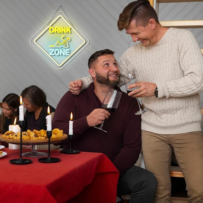 Looklight Led Bar Sign Drink Zone Neon Sign Dimmale Neon Signs For Wall Decor Led Lights Drinks Sign For Bar Man Cave Club Party Bedrooom Decoration USB Powered 12.6x12.6in