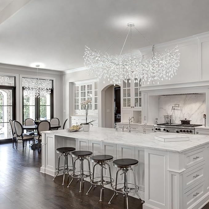 Modern Crystal Chandelier, 63" Large Rectangular Chandeliers for Dining Room Silver Tree Branch Chandeliers Over Table, 16 Lights High Ceiling Chandelier for Living Room Foyer
