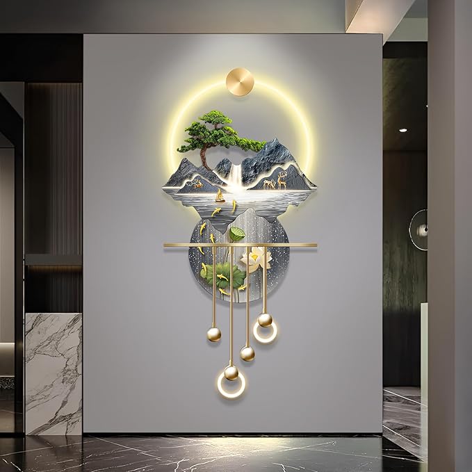 LED Light Decor Wall Art, 3D Art Wall Decor with Light, Decors Walls Sculptures Large 3D Art, Decors Walls Sculptures Lighting Modern, Plug-in Power Supply, Blue C, 23x53IN