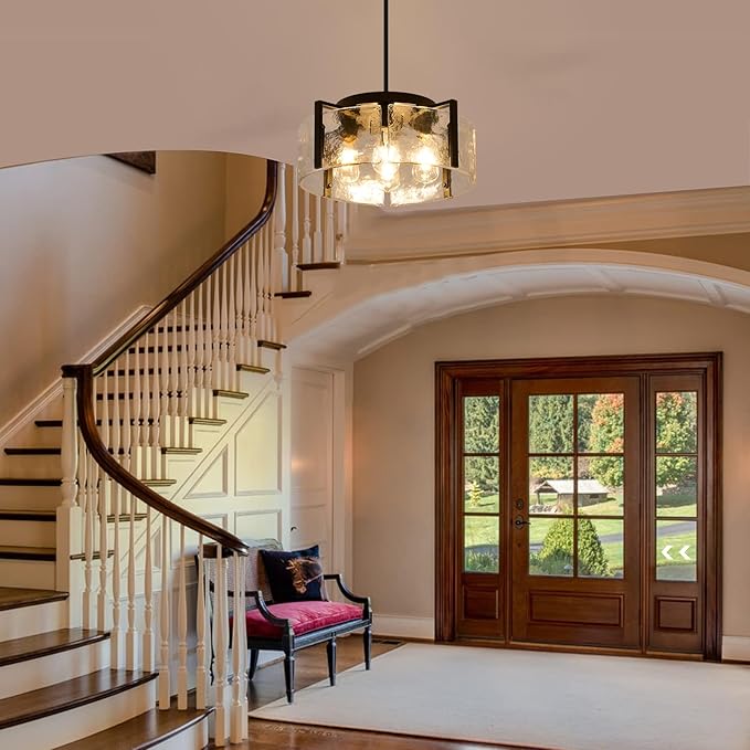 Black Chandelier for Dining Room Light Fixture, 4 Light Entryway Light Fixture, Adjustable Pendant Lights Kitchen Island Modern Farmhouse Kitchen Foyer Chandelier for Entryway, Bedroom, Bathroom