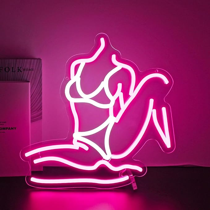 Lady Neon Sign, Neon Signs for Wall Decor Neon White Pink LED Signs Room Neon Light Up Signs Home Decor for Bedroom Club Party Bar Shop USB Operated