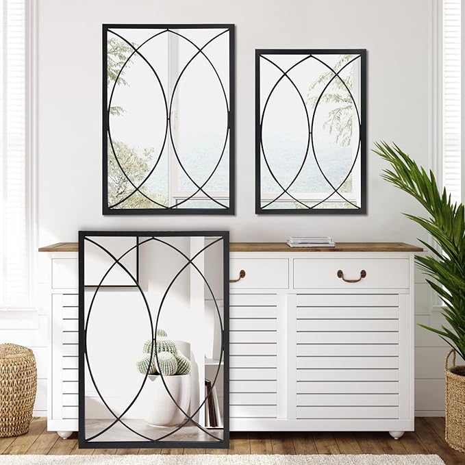 Black Rectangle Mirror, Farmhouse Decorative Wall Mirror for Entryway, Living Room, Bedroom, Hallway, Fireplace, Accent Wall Decor (Black2, 39'' x 27'')