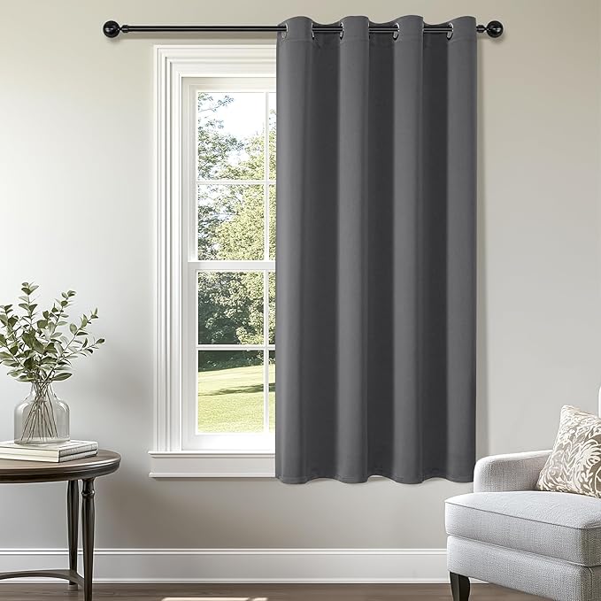 ChrisDowa Blackout Curtains 45 inches Long for Bedroom - Grommet Thermal Insulated Room Darkening Curtains for Living Room (1 Panel, Grey, 52 x 45 Inch)
