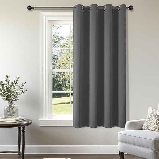 ChrisDowa Blackout Curtains 45 inches Long for Bedroom - Grommet Thermal Insulated Room Darkening Curtains for Living Room (1 Panel, Grey, 52 x 45 Inch)