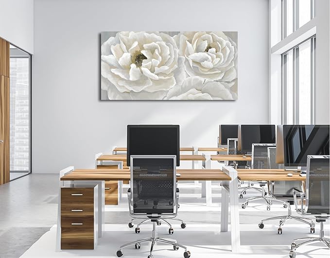 arteWOODS Cream White Flowers Wall Art - Soft Peony Pictures for Wall Decor Elegant Blossom Flower Painting Artwork Botanical Prints for Living Room Home Office Wall Decoration 29" x 58"