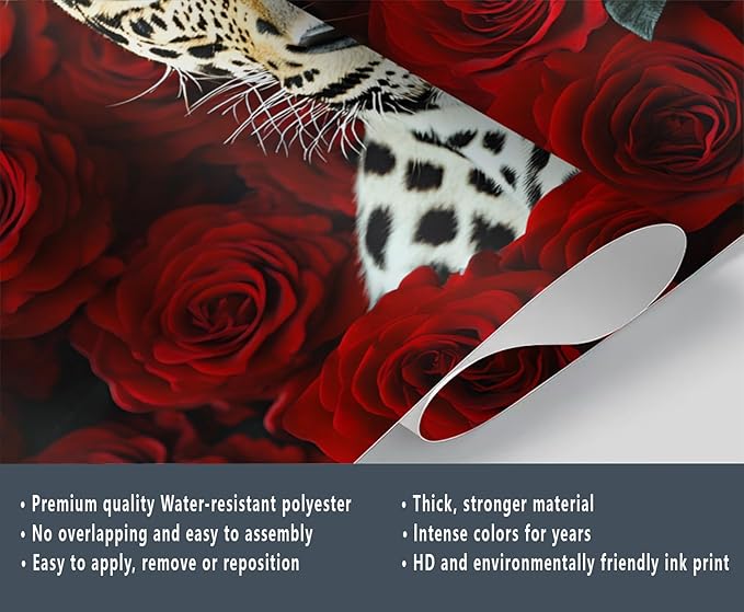 Leopard Mural Wallpaper, Floral Leopard Murals, 3D Wild Animal Murals, Wallpaper for Living Room Bedroom Boy Girl Room Home Decor Mural (Not Peel Stick)