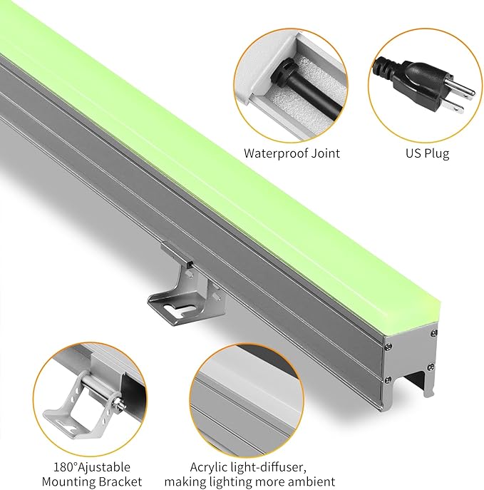 Wall Washer Light RGBW Color Changing Outdoor Bar Lights Waterproof Plug in 39 Inch Stage Light Bar RGB Wall Wash Lighting for Commercial Advertising Boards Lighting