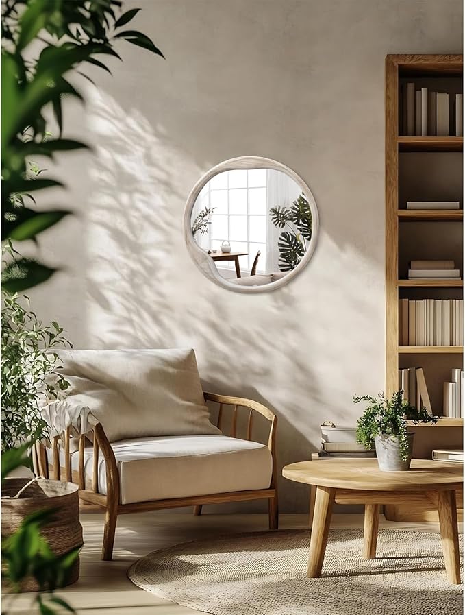 AOAOPQ Wash White Circle Mirror for Wall 20 inch Round Drum Mirror for Bathroom Entryway Living Room Hallway Bedroom Decor Small Wood Frame Mirrors