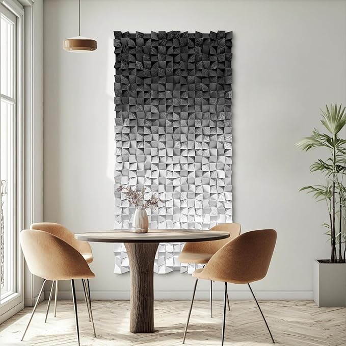 LIUZEYUE - Block Stereoscopic Painting Geometric Modeling Wall Decoration 3D Wooden Artwork Living Room Bedroom Background Wall Office Decoration Black and White Gradient 27.5 x 55.1 inches