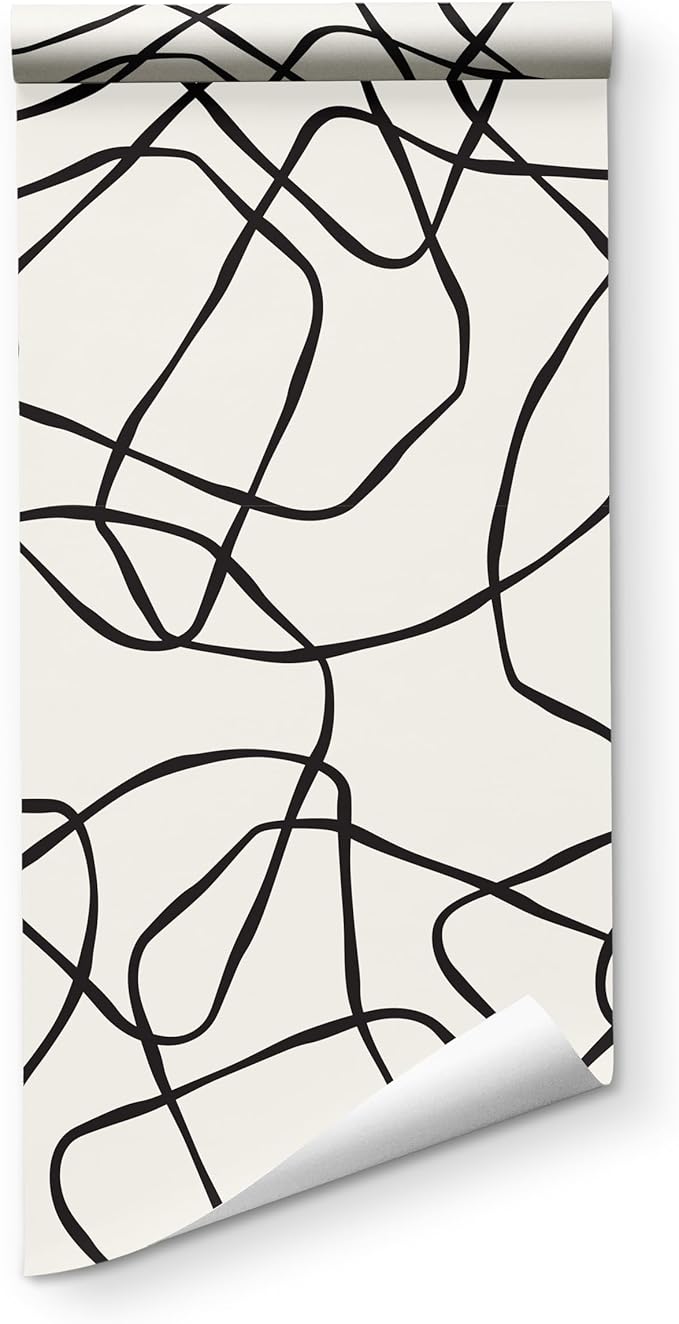 Abstract Minimalistic Peel and Stick Wallpaper | Removable Self Adhesive Geometric Mural | Natural Boho Lines (1 roll 24" W x 144" H)