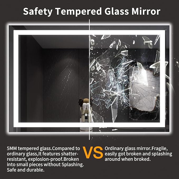 LOAAO 60X40 LED Bathroom Mirror with Lights, Anti-Fog, Dimmable, Backlit + Front Lit, Lighted Bathroom Vanity Mirror for Wall, Memory Function, Tempered Glass, ETL Listed