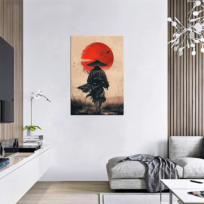 Japanese Martial Pictures Wall Art Samurai Painting Canvas Prints Japaneses Culture Art Posters Artwork Home Decor Framed for Living Room Bedroom Office (18''W x 24''H)