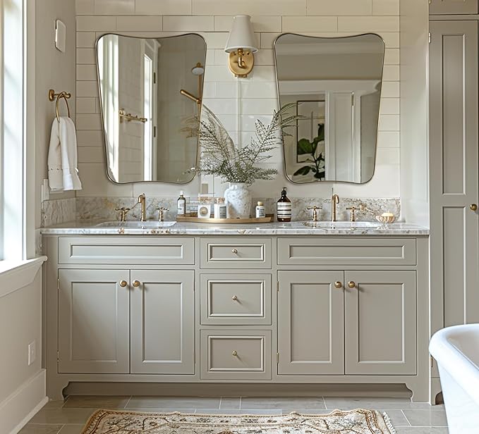 ANDY STAR 24x32 Inch Gold Mirror, Bathroom Vanity Mirror, Antique Brass Butterfly Mirror, Irregular Wall Mirror with Unique Curved Design Ideal for Home Remodel, Anti-Rust 1” Frame